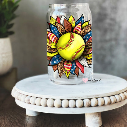 Sunflower Softball 16oz Libbey Glass Can UV DTF or Sublimation Wrap - Decal - Weefers