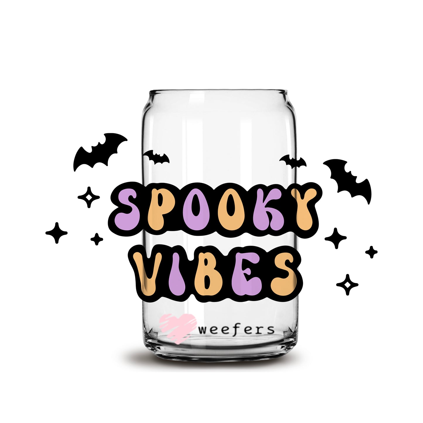 Spooky Vibes Purple and Orange 16oz Libbey Glass Can UV DTF or Sublimation Wrap - Decal - Weefers