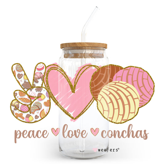 Peace Love Conchas 20oz Libbey Glass Can, 34oz Hip Sip, 40oz Tumbler UV DTF or Sublimation Decal Transfer - Weefers