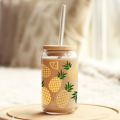 Pineapple Delight 16oz Libbey Glass Can UV DTF or Sublimation Cup Wrap - Decal Transfer - Weefers