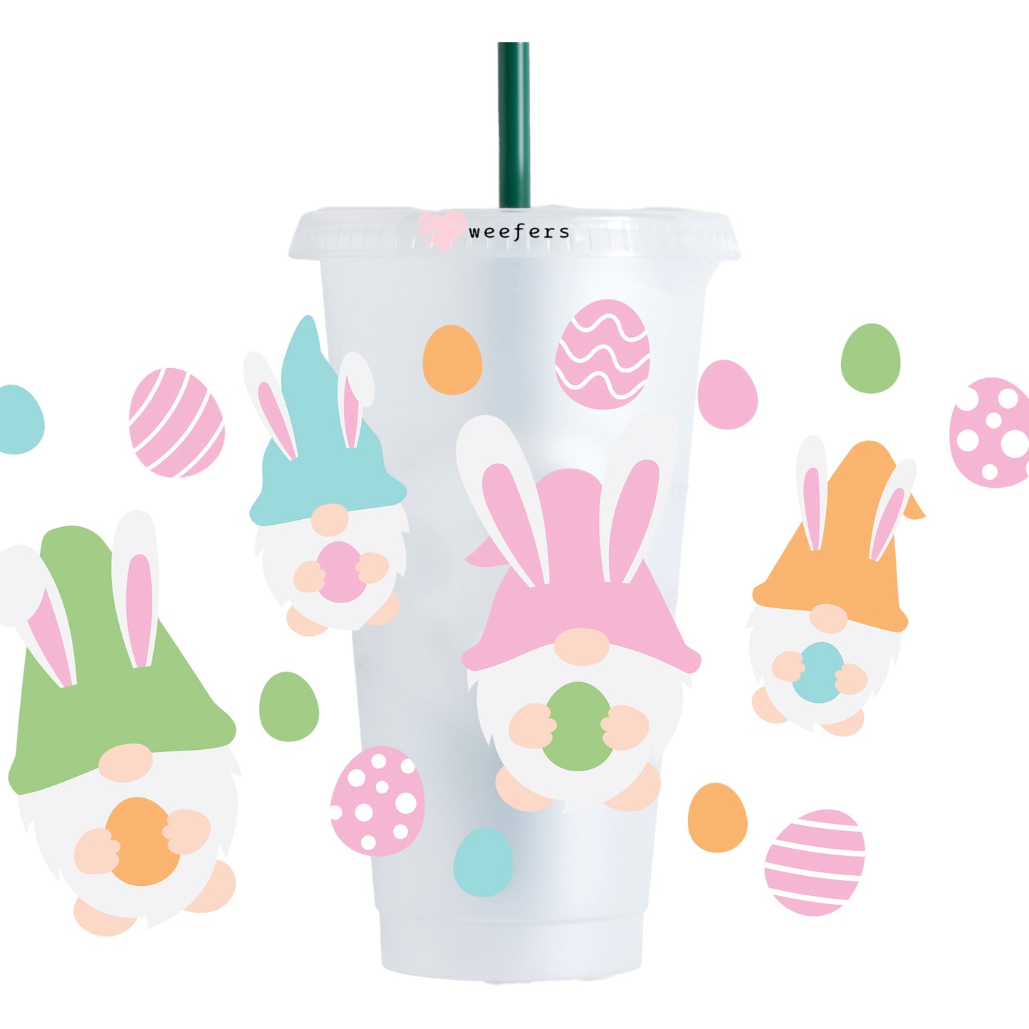 Easter Gnomes and Eggs NO HOLE 24oz Cold Cup UV DTF Wrap - Hole - Ready to apply Wrap - Weefers