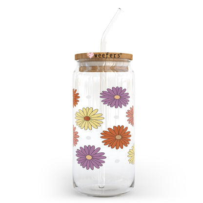 Retro Daisies 20oz Libbey Glass Can, 34oz Hip Sip, 40oz Tumbler UV DTF or Sublimation Decal Transfer - Weefers