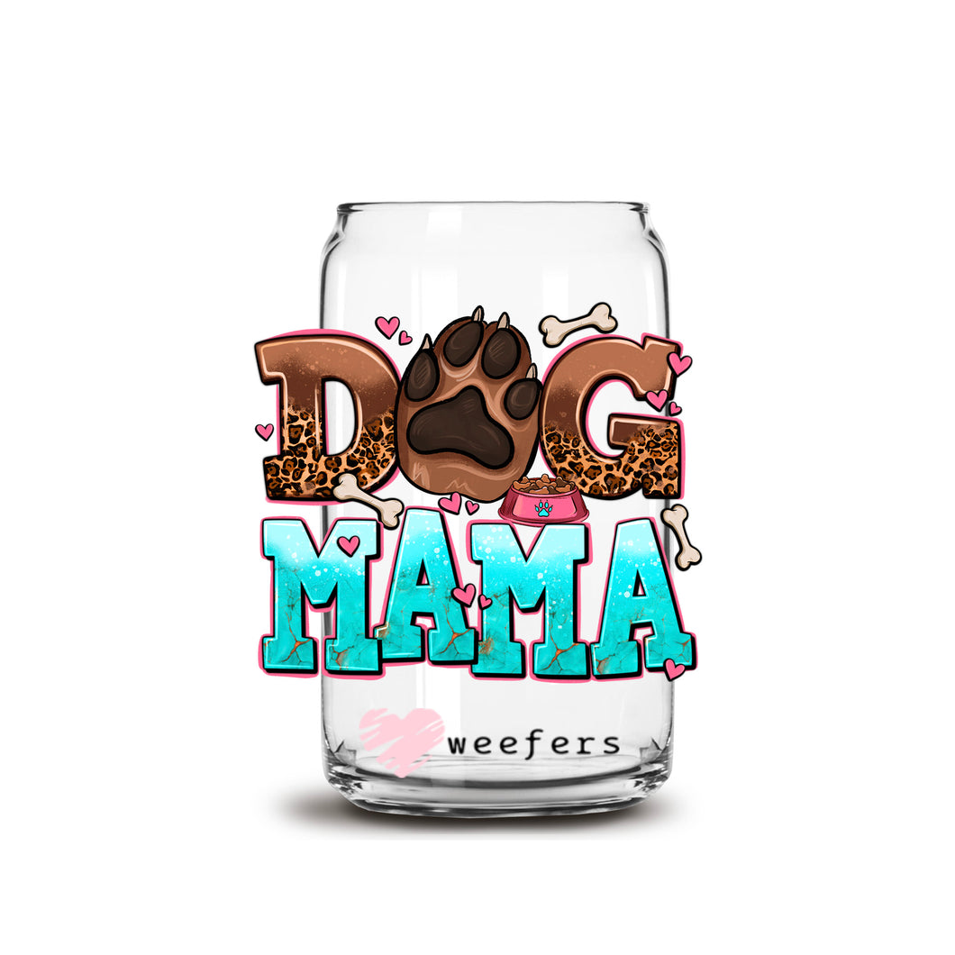 a glass with the words dog mama on it