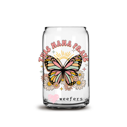 This Mama Prays Butterfly 16oz Libbey Glass Can UV DTF or Sublimation Wrap - Decal - Weefers