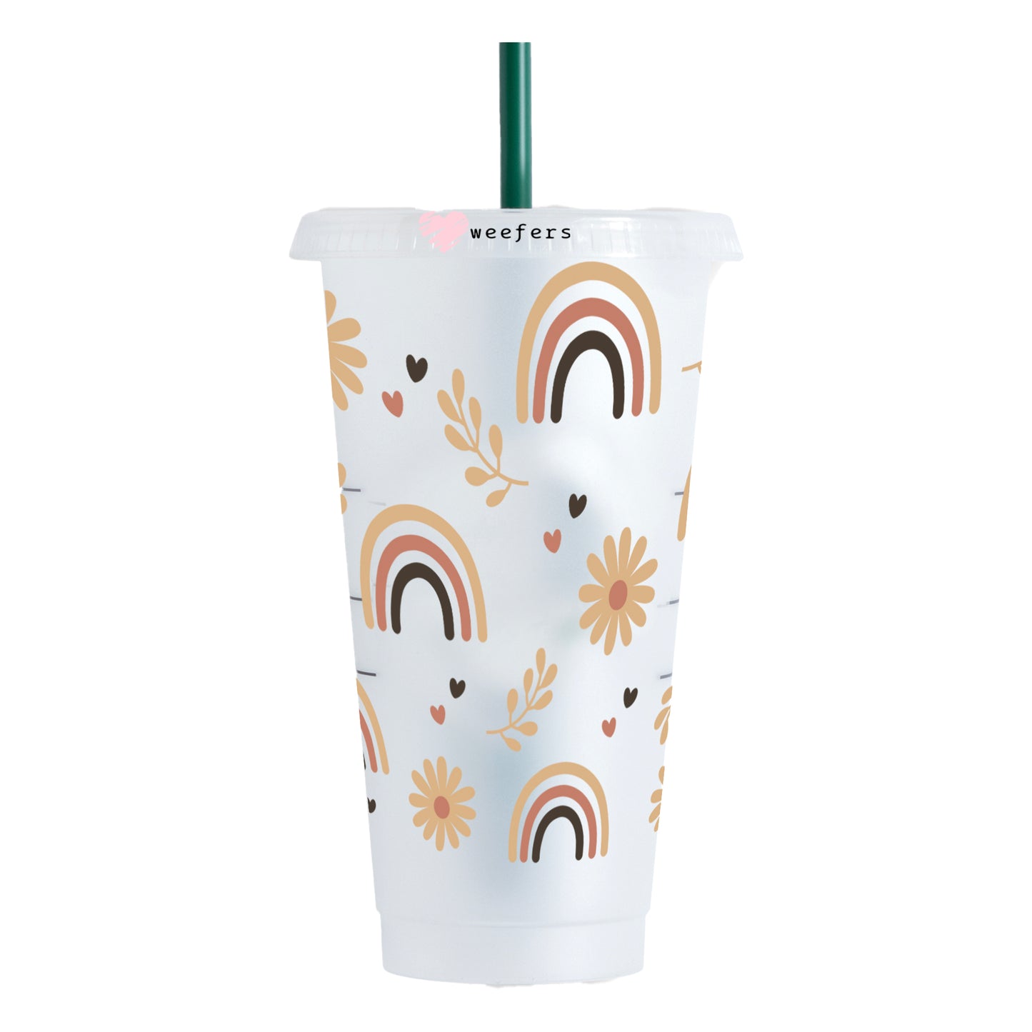 Brown Boho Rainbows 24oz UV DTF Cold Cup Wrap - Ready to apply Wrap - Weefers