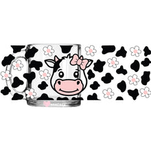 Load image into Gallery viewer, a glass mug with a cow&#39;s face on it
