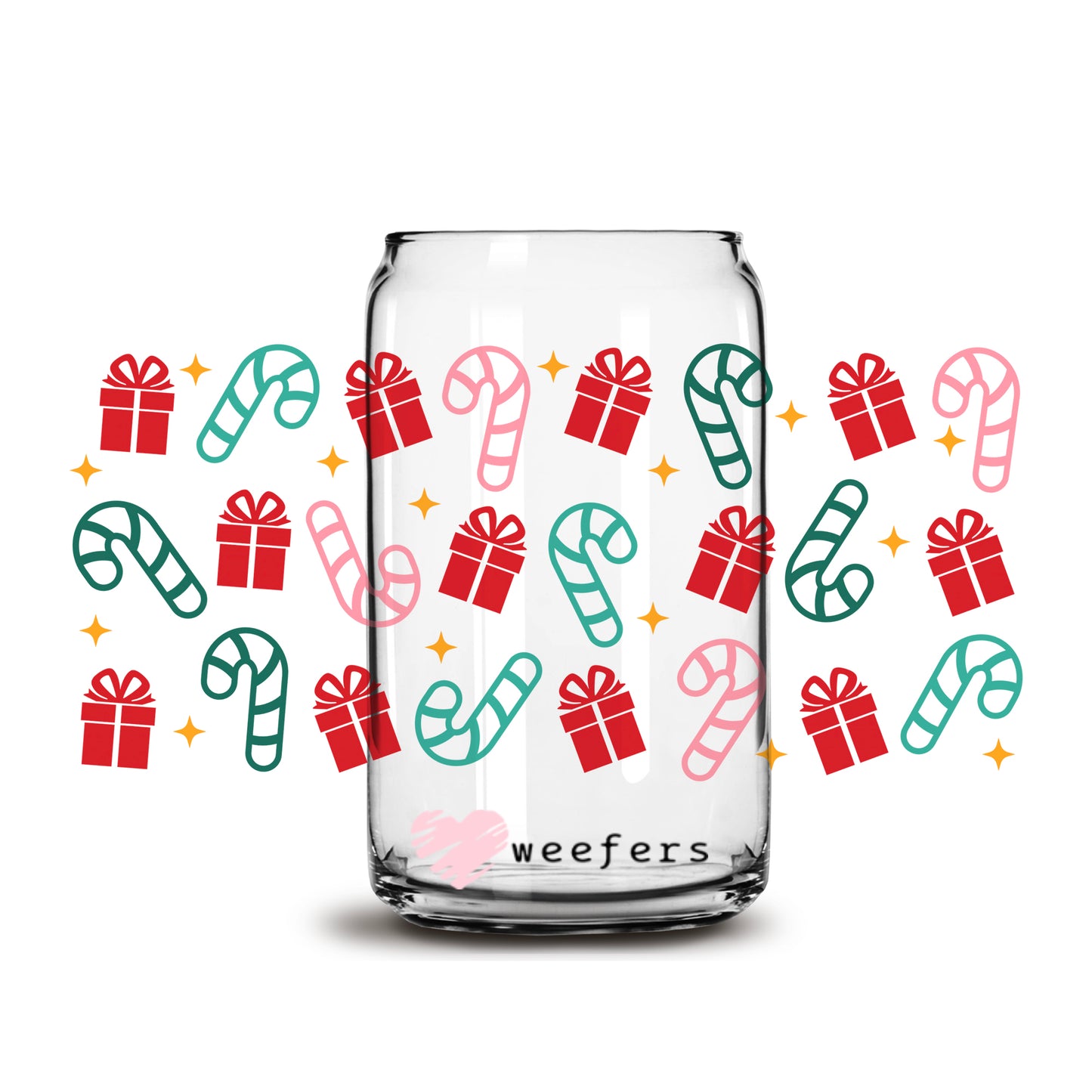 Christmas Presents and Candy Canes 16oz Libbey Glass Can UV DTF or Sublimation Wrap - Decal - Weefers