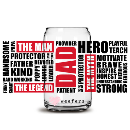 Father's Day Dad the Legend Quotes 16oz Libbey Glass Can UV DTF or Sublimation Wrap Transfer - Weefers