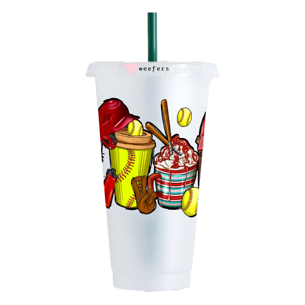Softball Coffee Latte 24oz UV-DTF Cold Cup Wrap - Ready to apply Decal