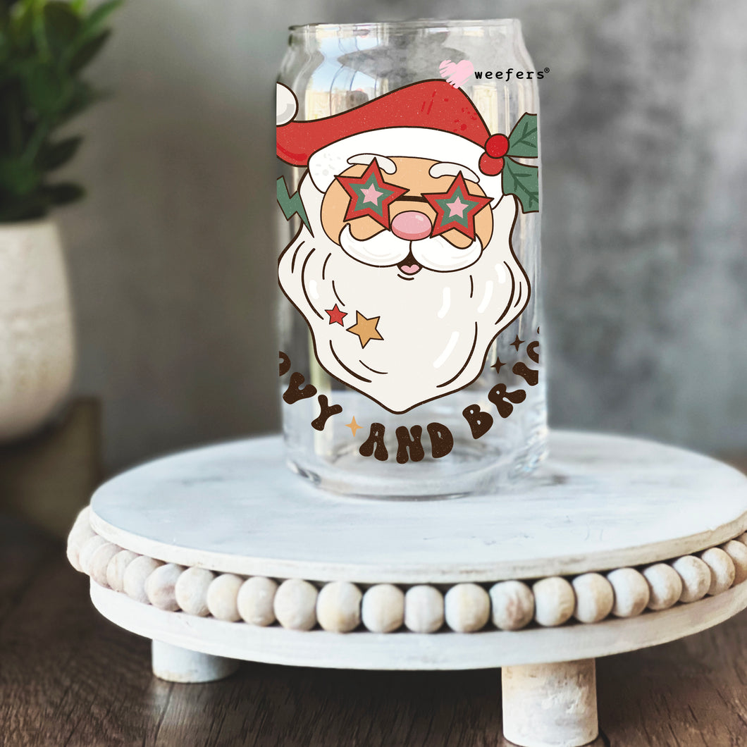 Groovy and Bright Santa 16oz Libbey Glass Can UV-DTF or Sublimation Wrap - Decal