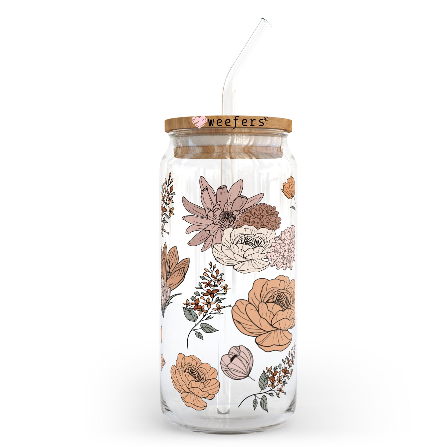 Brown Florals 20oz Libbey Glass Can, 34oz Hip Sip, 40oz Tumbler UV DTF or Sublimation Decal Transfer - Weefers