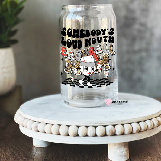 Retro Somebody's Loud Mouth Baseball Mom 16oz Libbey Glass Can UV DTF or Sublimation Wrap - Decal - Weefers