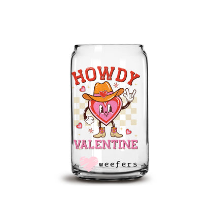 Howdy Valentine Valentine's Day 16oz Libbey Glass Can UV DTF or Sublimation Cup Wrap - Decal Transfer - Weefers