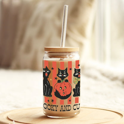 Spooky and Cute Halloween 16oz Libbey Glass Can UV DTF or Sublimation Wrap - Decal - Weefers