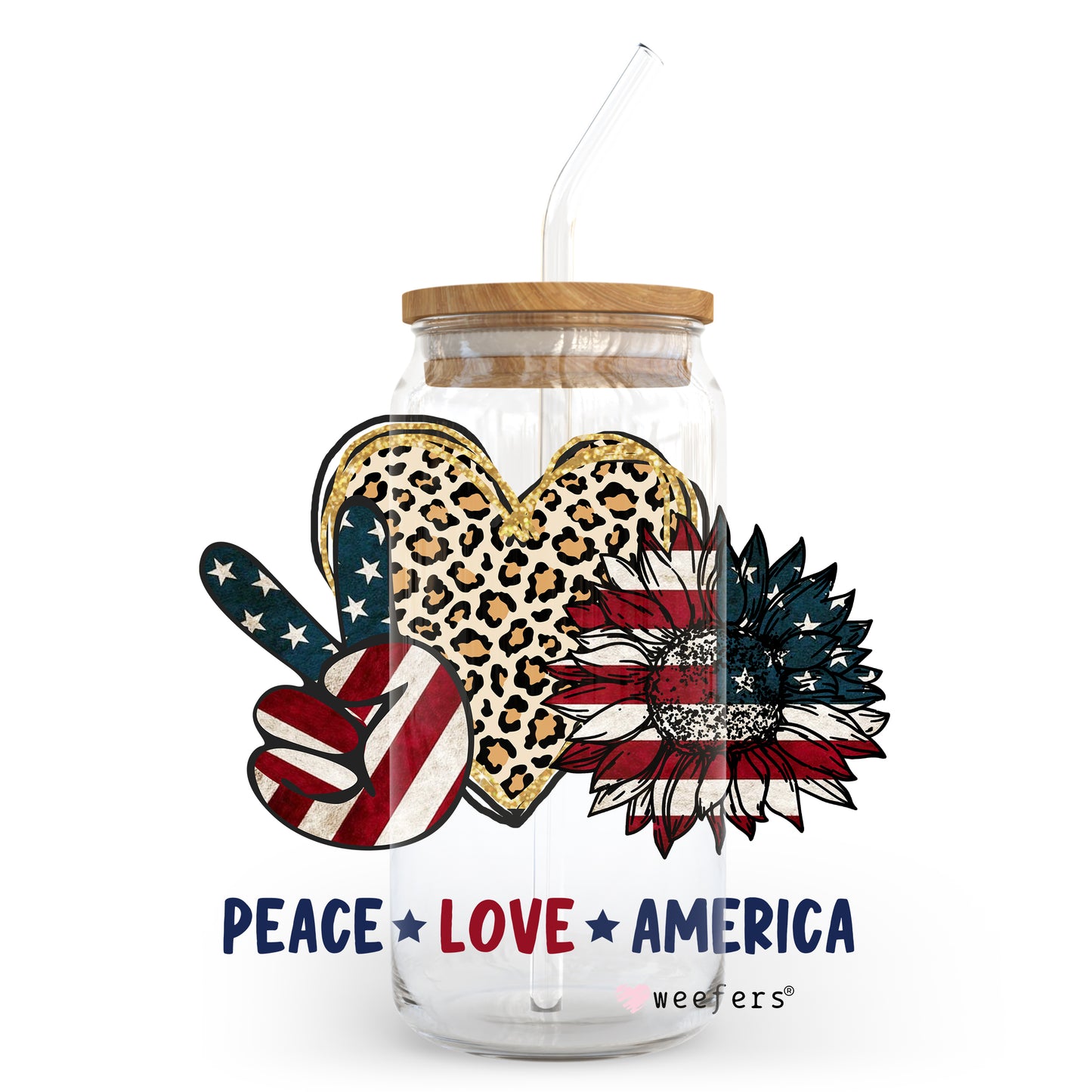 Peace Love America 20oz Libbey Glass Can, 34oz Hip Sip, 40oz Tumbler UV DTF or Sublimation Decal Transfer - Weefers