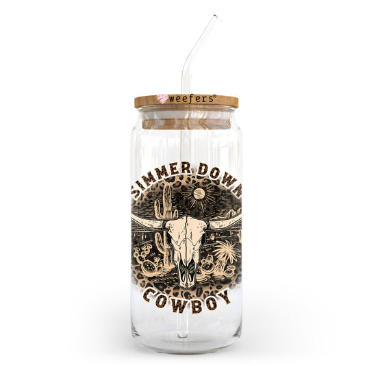 Simmer Down Cowboy 20oz Libbey Glass Can UV DTF or Sublimation Wrap - Decal Transfer - Weefers