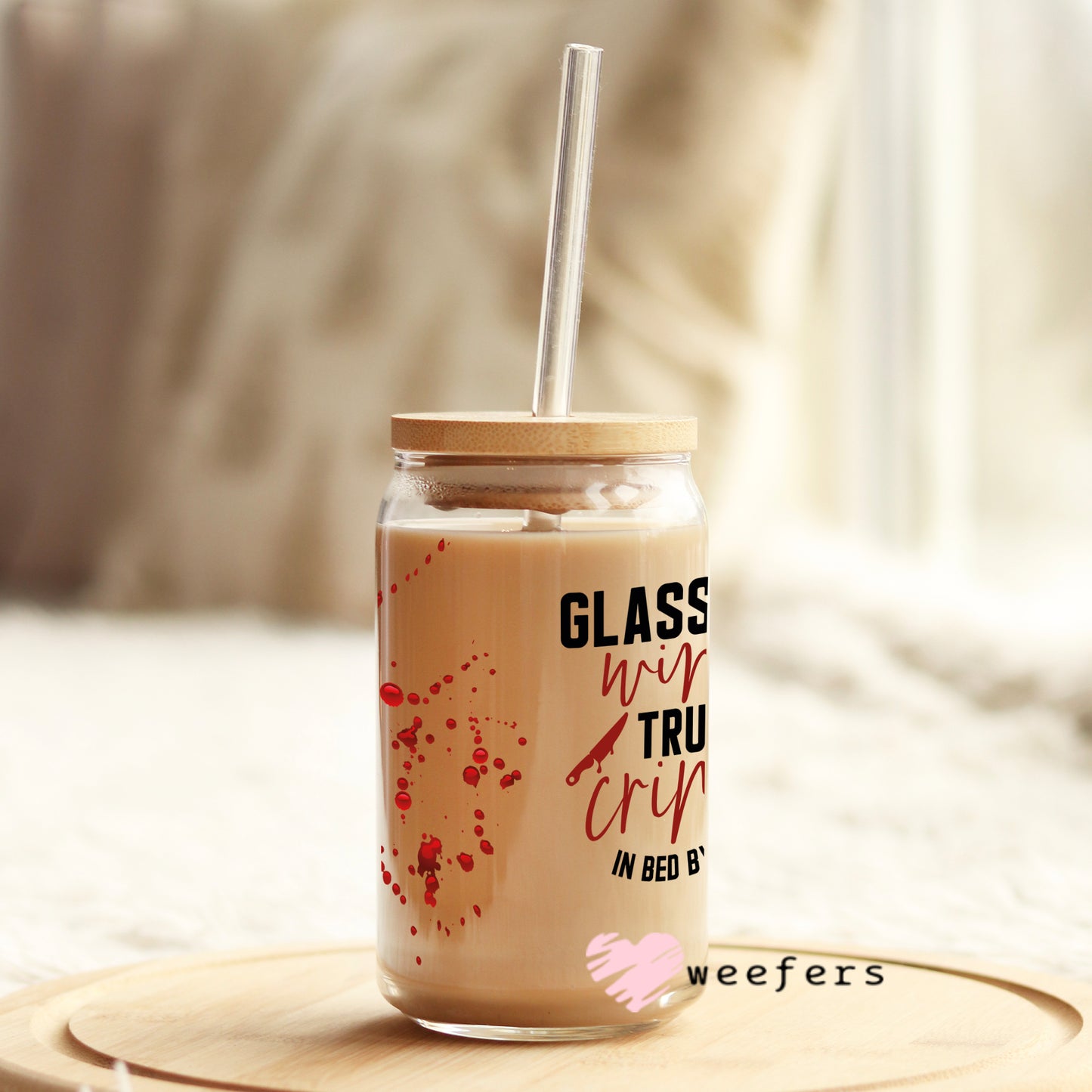 Glass of Wine True Crime 16oz Libbey Glass Can Cup UV DTF or Sublimation Wrap - Decal - Weefers