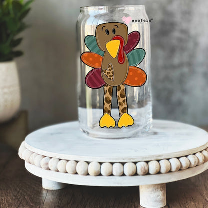 Cute Turkey 16oz Libbey Glass Can UV DTF or Sublimation Wrap - Decal - Weefers