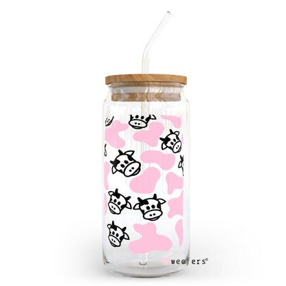 Pink Cow Print and Cows 20oz Libbey Glass Can, 34oz Hip Sip, 40oz Tumbler UV DTF or Sublimation Decal Transfer - Weefers