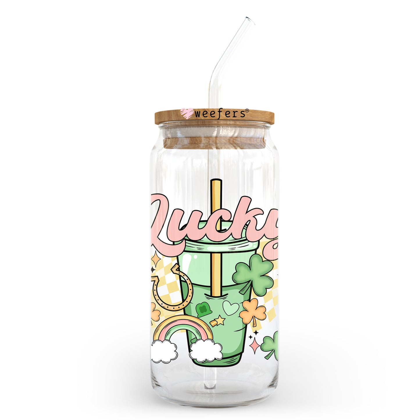 Lucky Green Tea St. Patrick's Day 20oz Libbey Glass Can UV DTF or Sublimation Wrap - Decal Transfer - Weefers