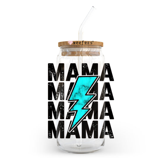 Mama Teal Lightening Bolt 20oz Libbey Glass Can, 34oz Hip Sip, 40oz Tumbler UV DTF or Sublimation Decal Transfer - Weefers