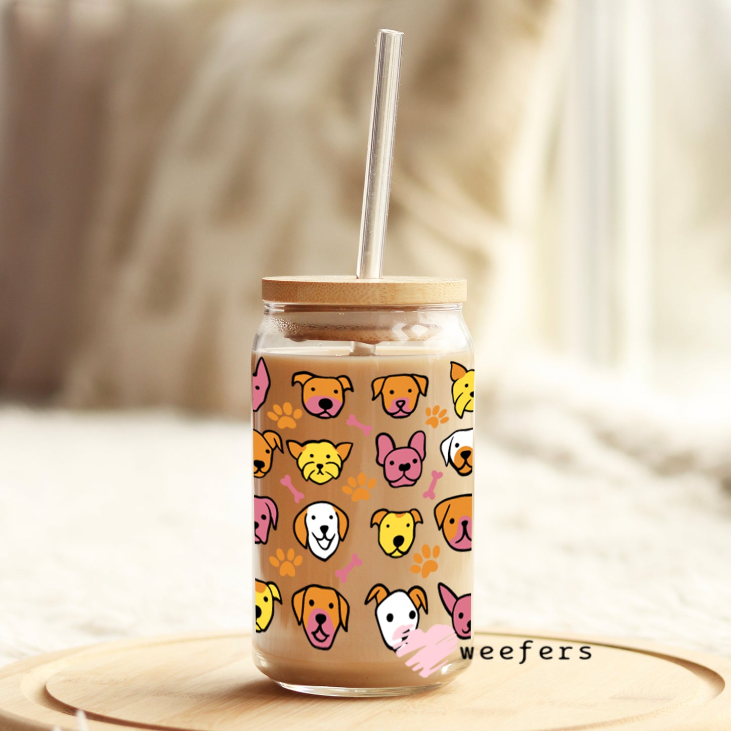 Dog Heads 16oz Libbey Glass Can UV DTF or Sublimation Wrap - Decal - Weefers