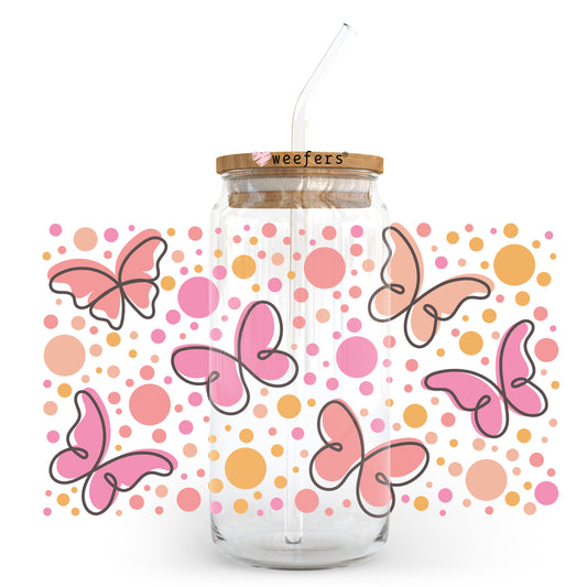 Pink Orange Butterflies 20oz Libbey Glass Can, 34oz Hip Sip, 40oz Tumbler UV DTF or Sublimation Decal Transfer - Weefers