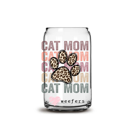 Cat Mom Leopard Paw 16oz Libbey Glass Can UV DTF or Sublimation Cup Wrap - Decal Transfer Weefers