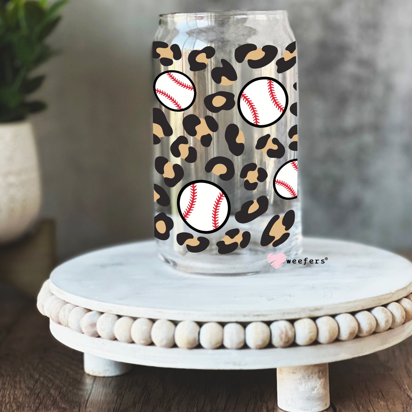 Leopard Baseball Libbey Glass Can Wrap UV DTF Sublimation Transfers - Weefers