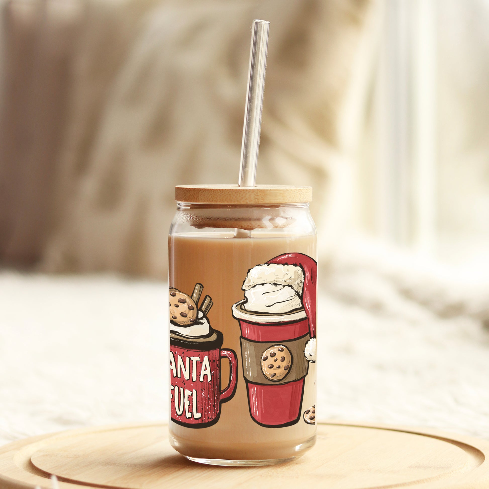 Santa Fuel Coffee Latte 16oz Libbey Glass Can UV DTF or Sublimation Wrap - Decal - Weefers