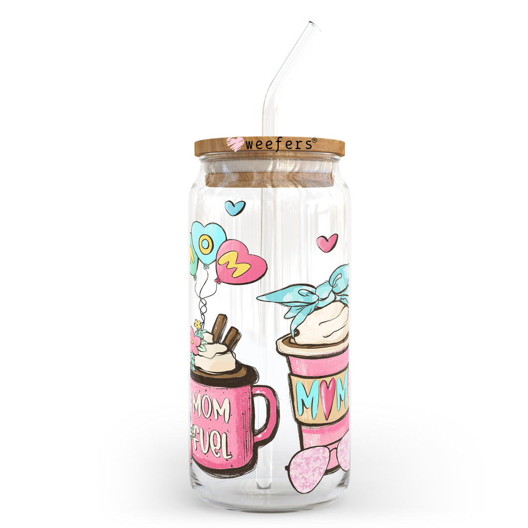 Pink Mom Fuel Coffee Latte 20oz Libbey Glass Can, 34oz Hip Sip, 40oz Tumbler UVDTF or Sublimation Decal Transfer