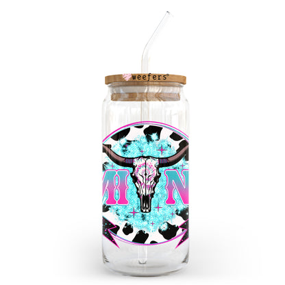 Blue Mini Cow Skull 20oz Libbey Glass Can UV DTF or Sublimation Wrap - Decal Transfer - Weefers