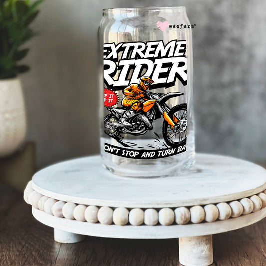 Extreme Rider Motorcross 16oz Libbey Glass Can UV DTF or Sublimation Cup Wrap - Decal Transfer Weefers