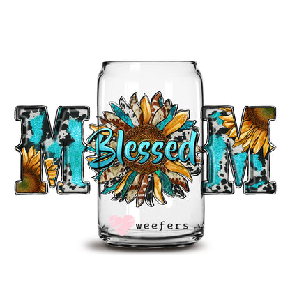 Mother's Day Western Blessed Mom 16oz Libbey Glass Can UV DTF or Sublimation Wrap - Decal - Weefers