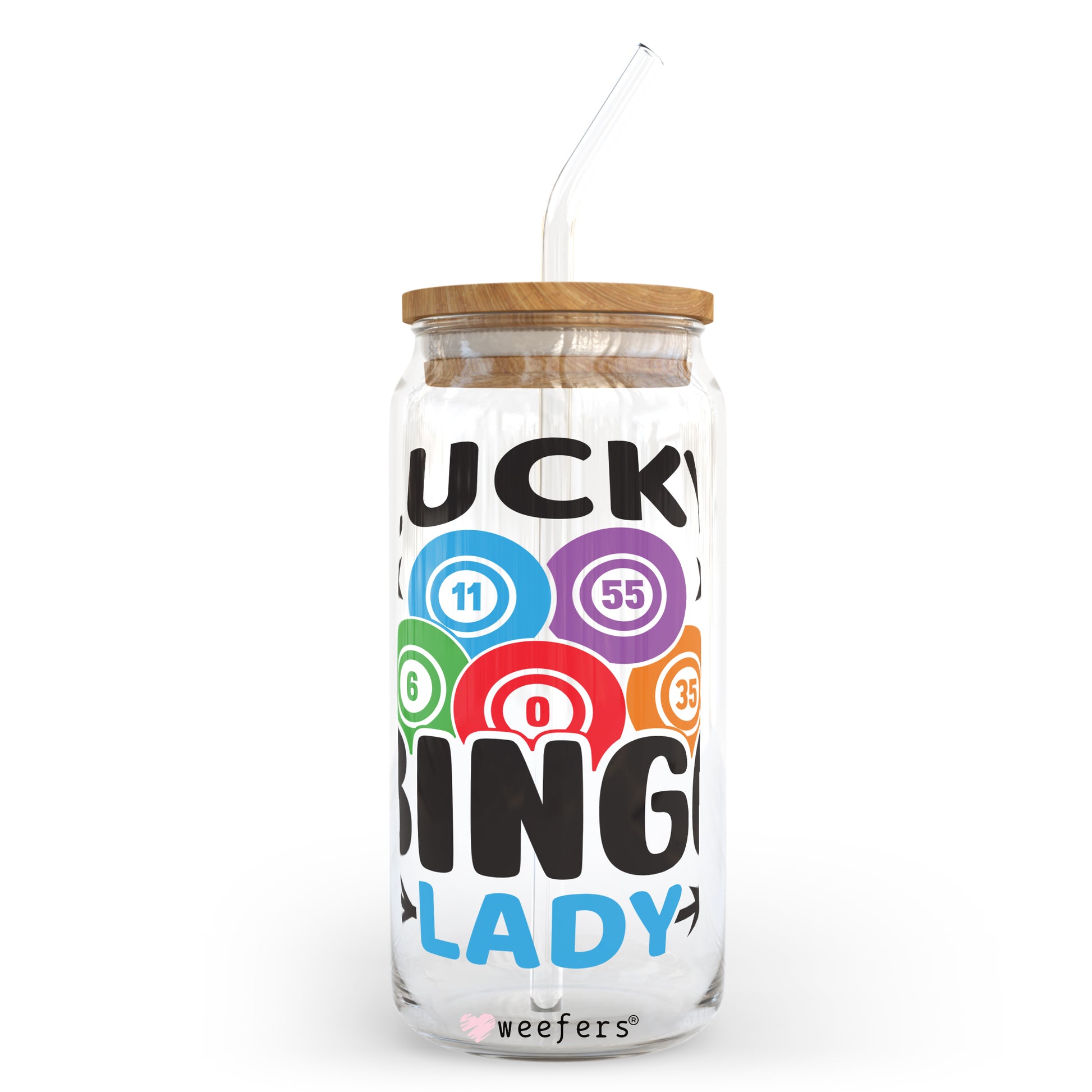 Lucky Bingo Lady 20oz Libbey Glass Can, 34oz Hip Sip, 40oz Tumbler UV DTF or Sublimation Decal Transfer - Weefers