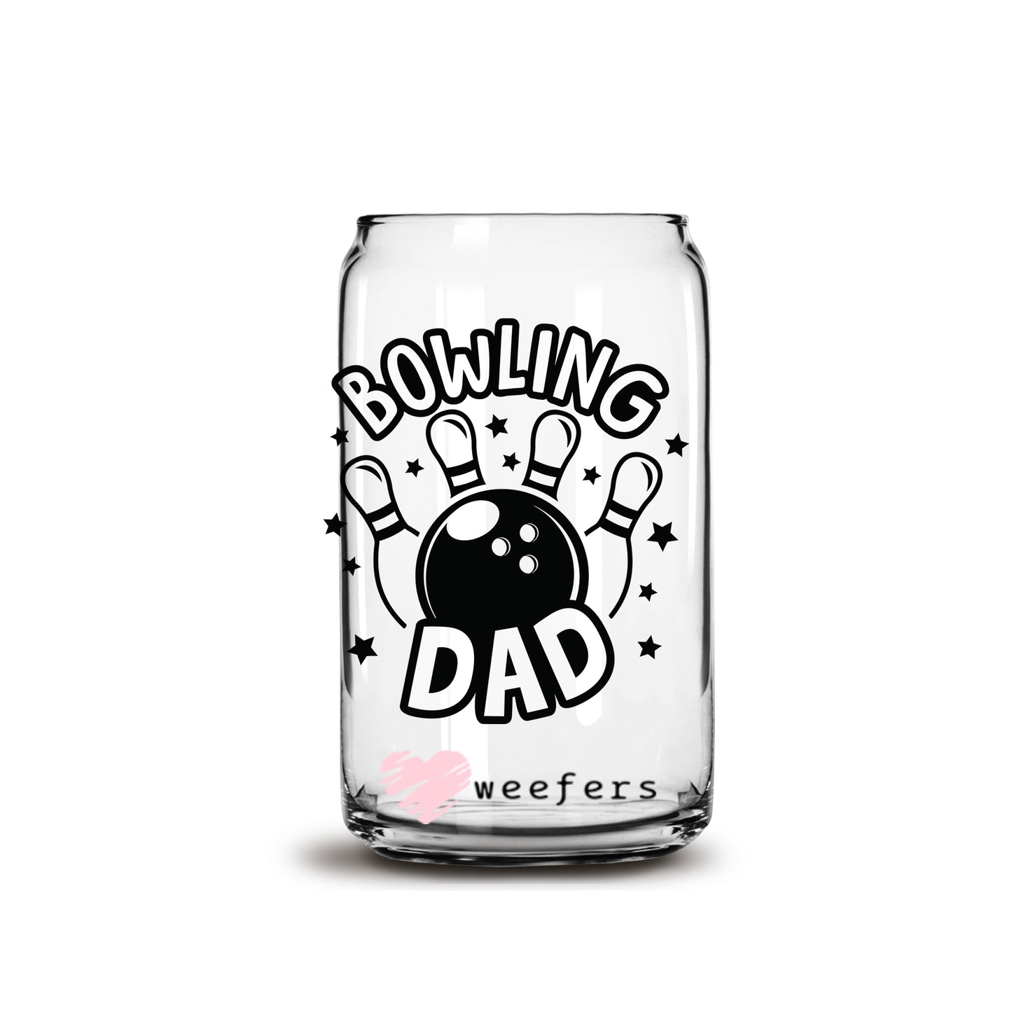 Bowling Dad 16oz Libbey Glass Can UV DTF or Sublimation Cup Wrap - Decal Transfer - Weefers