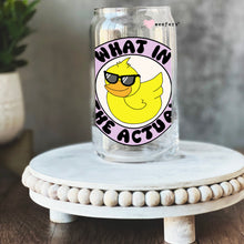 Load image into Gallery viewer, a glass jar with a sticker of a duck wearing sunglasses

