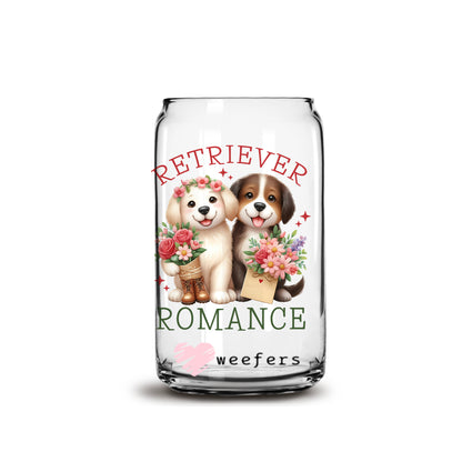 Retriever Romance Valentine's Day 16oz Libbey Glass Can UV DTF or Sublimation Cup Wrap - Decal Transfer - Weefers