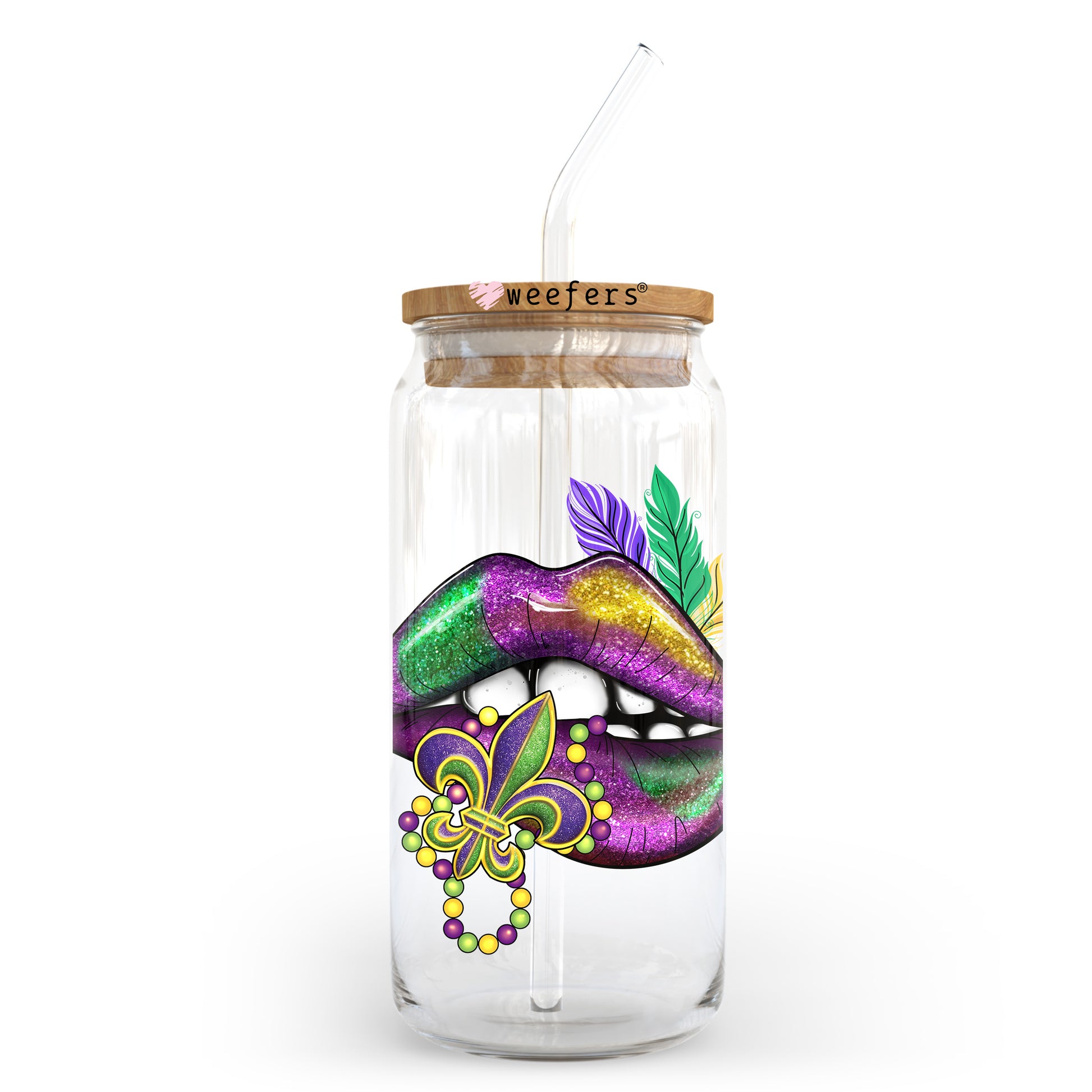 Lips Mardi Gras 20oz Libbey Glass Can UV DTF or Sublimation Wrap - Decal Transfer - Weefers