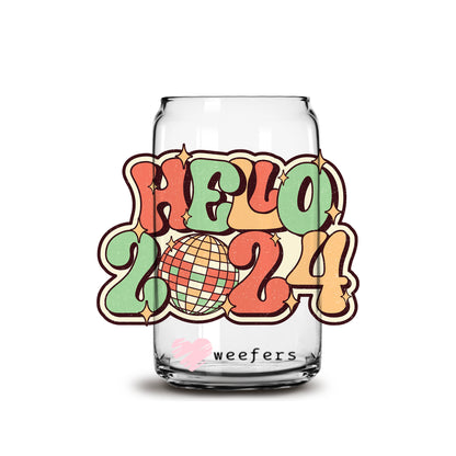 Hello 2024 New Years 16oz Libbey Glass Can UV DTF or Sublimation Cup Wrap - Decal Transfer - Weefers