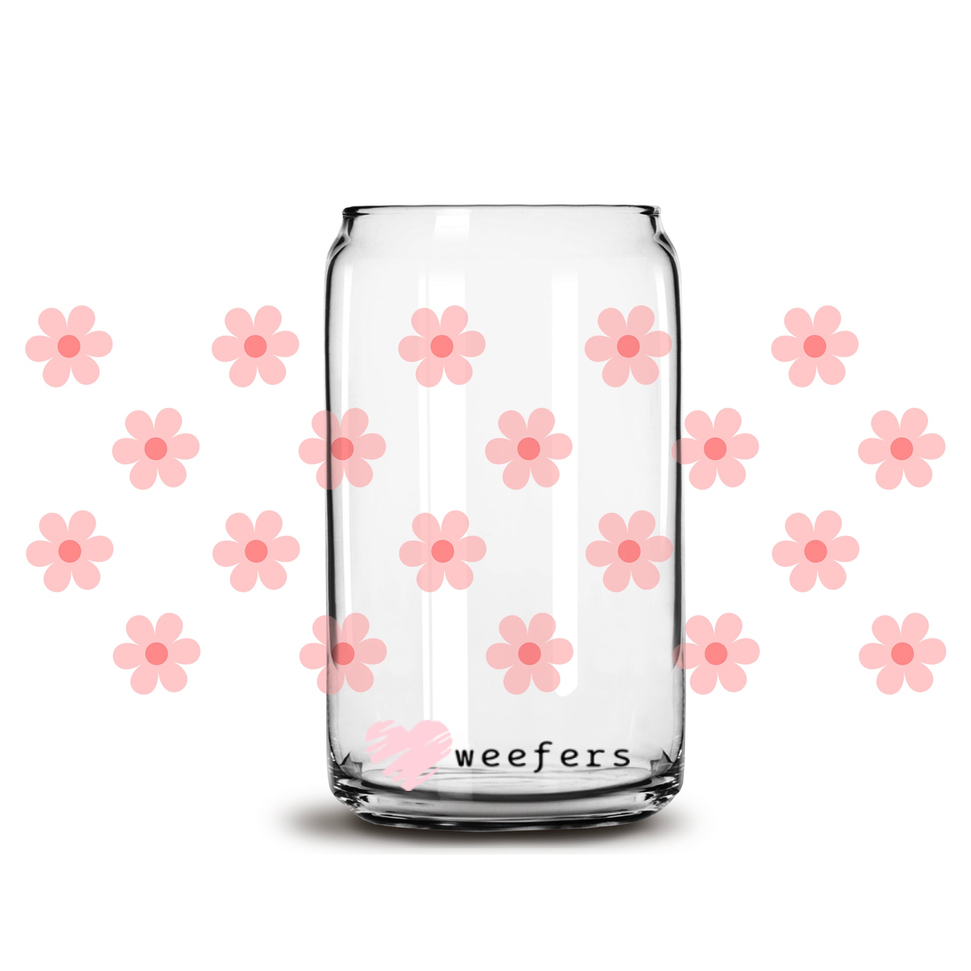 Small Pink Daisies 16oz Libbey Glass Can UV DTF or Sublimation Wrap - Decal - Weefers