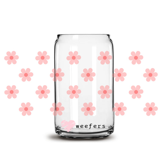 Small Pink Daisies 16oz Libbey Glass Can UV DTF or Sublimation Wrap - Decal - Weefers