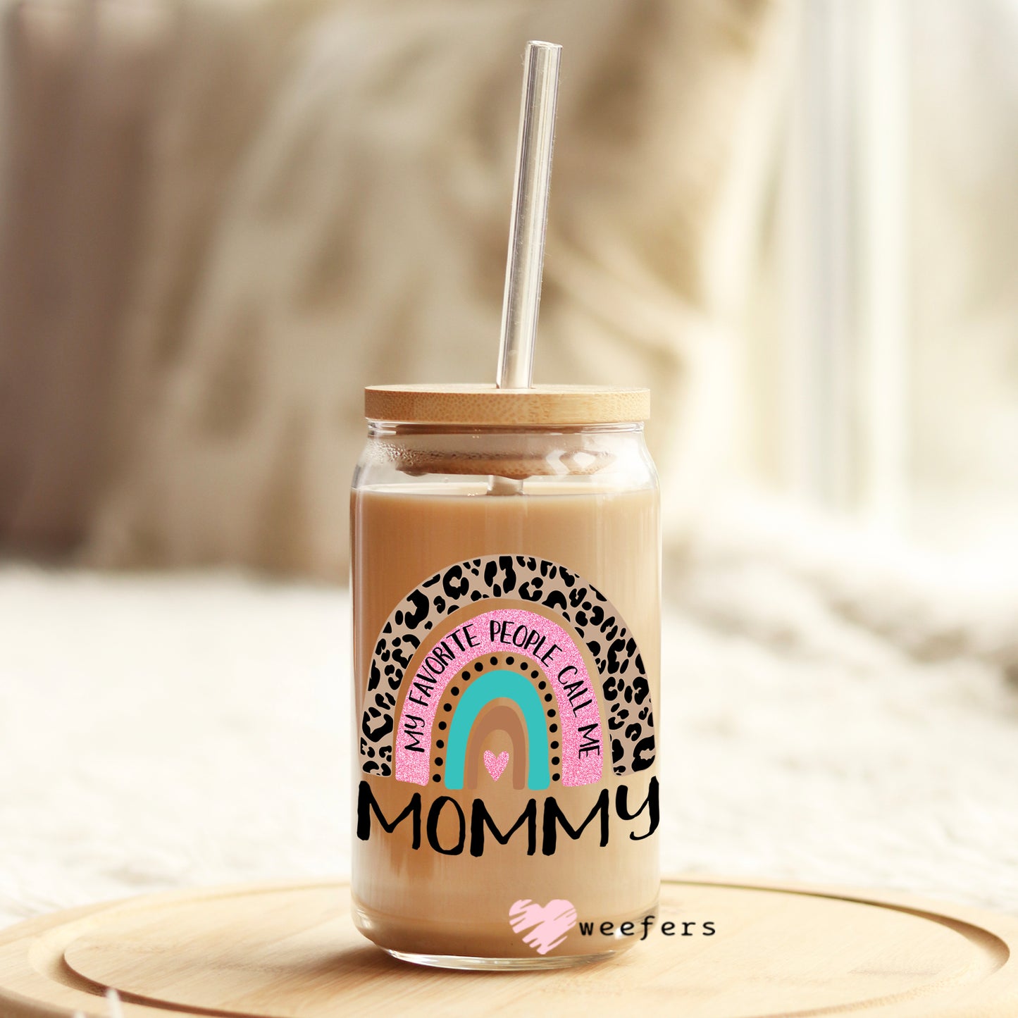 Mother's Day Mommy Boho Rainbow Libbey Glass Can UV DTF or Sublimation Wrap - Decal - Weefers