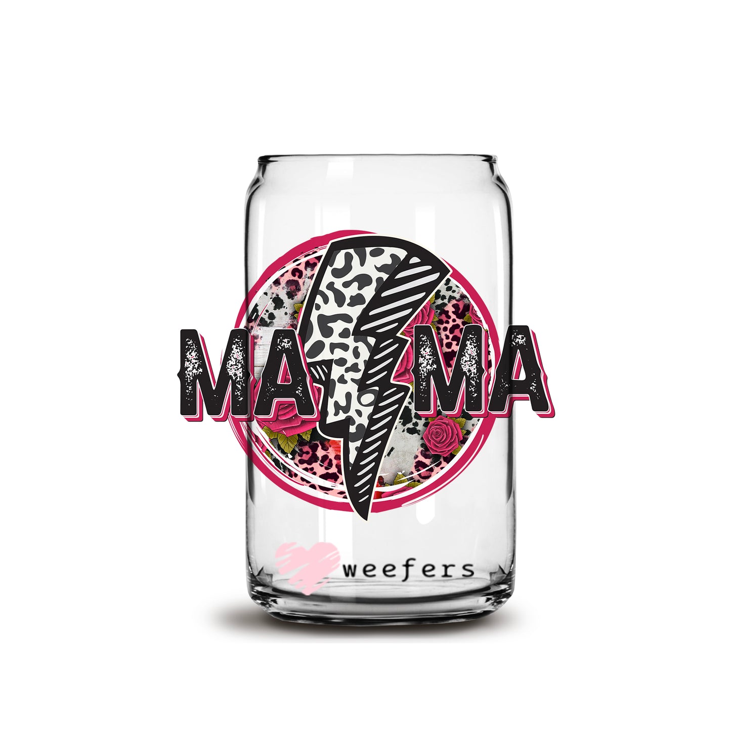 Mama Cheetah Lightening Bolt 16oz Libbey Glass Can UV DTF or Sublimation Cup Wrap - Decal Transfer - Weefers