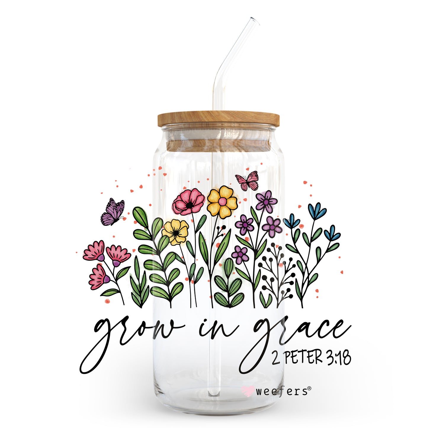 Grow in Grace 20oz Libbey Glass Can, 34oz Hip Sip, 40oz Tumbler UV DTF or Sublimation Decal Transfer - Weefers