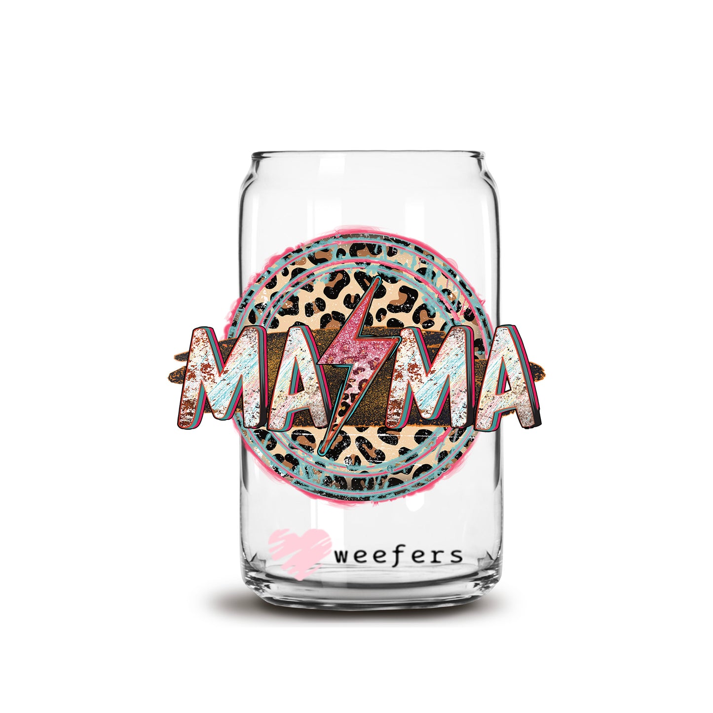 Mama Western Cheetah Lightening Bolt 16oz Libbey Glass Can UV DTF or Sublimation Cup Wrap - Decal Transfer - Weefers