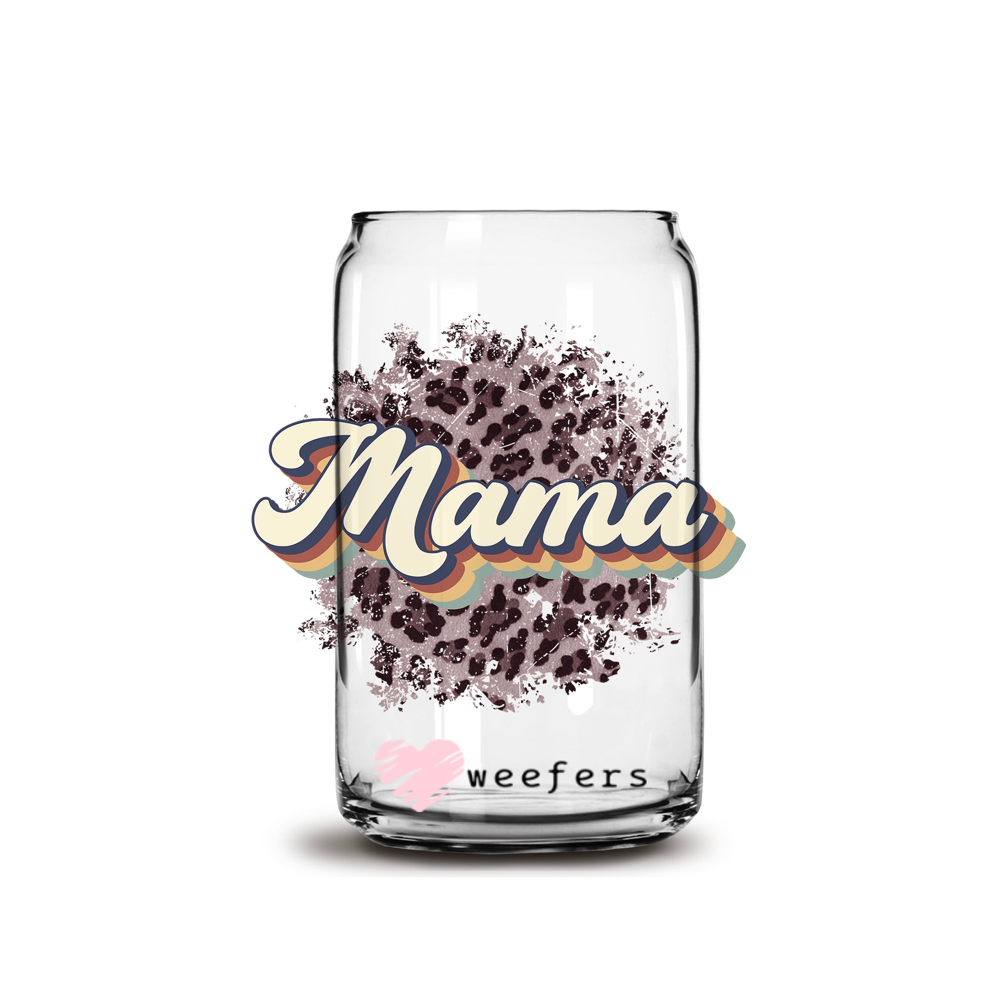 Retro Mama Leopard 16oz Libbey Glass Can UV DTF or Sublimation Wrap - Decal - Weefers