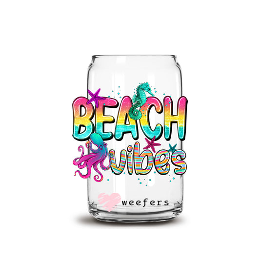 Beach Vibes 16oz Libbey Glass Can UV DTF or Sublimation Cup Wrap - Decal Transfer Weefers