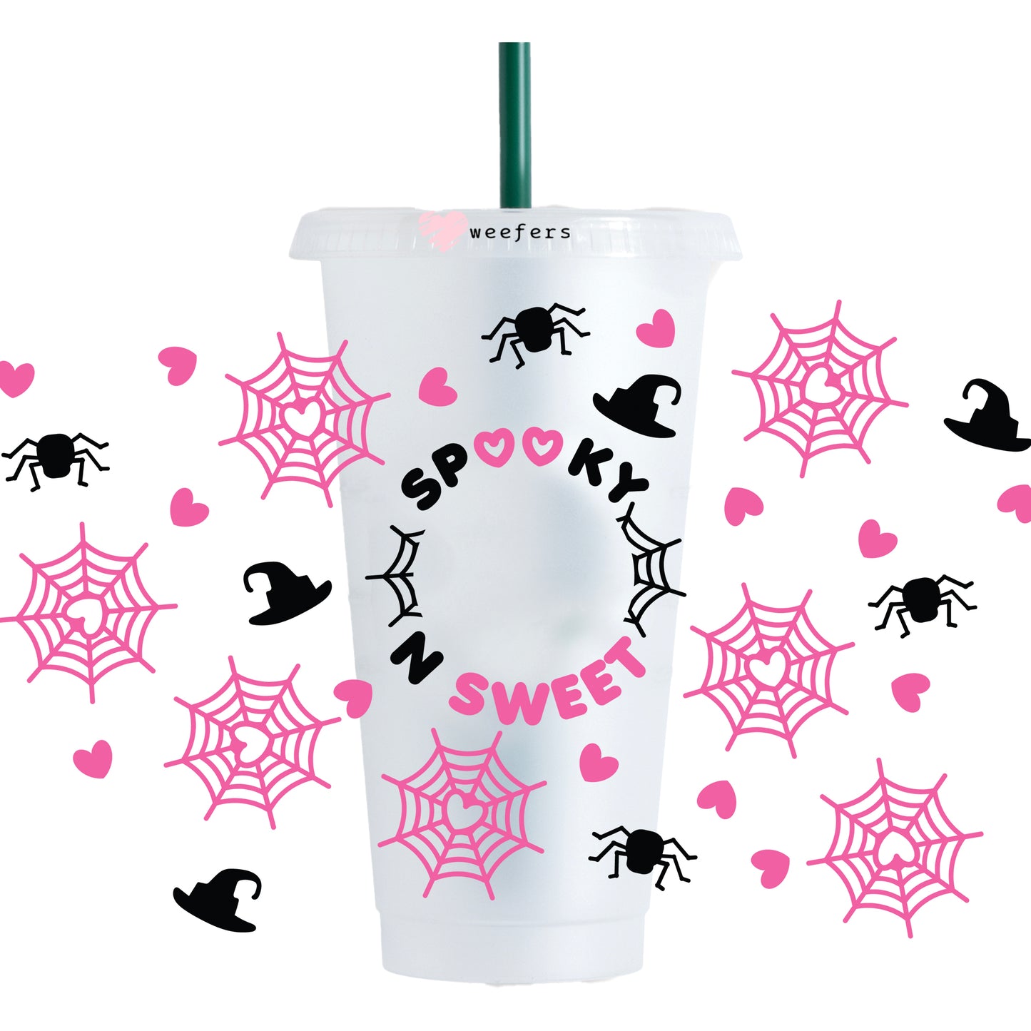 Spooky n Sweet Pink Halloween 24oz UV DTF Cold Cup Wrap - Ready to apply Wrap - HOLE - Weefers