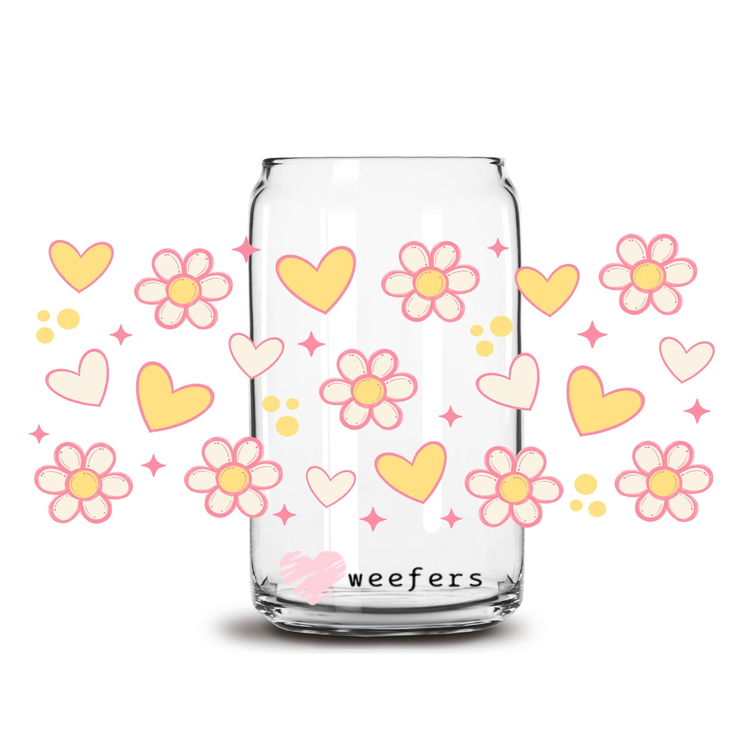 Hearts and Flowers 16oz Libbey Glass Can UV DTF or Sublimation Cup Wrap - Decal Transfer - Weefers